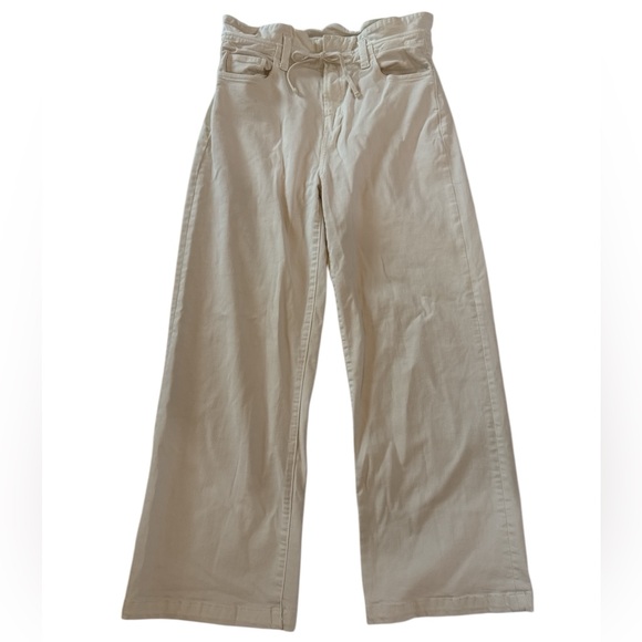 PAIGE Pants - PAIGE High Rise Wide Leg Ivory Cream Cotton Pants Size 28 Paperbag Waist